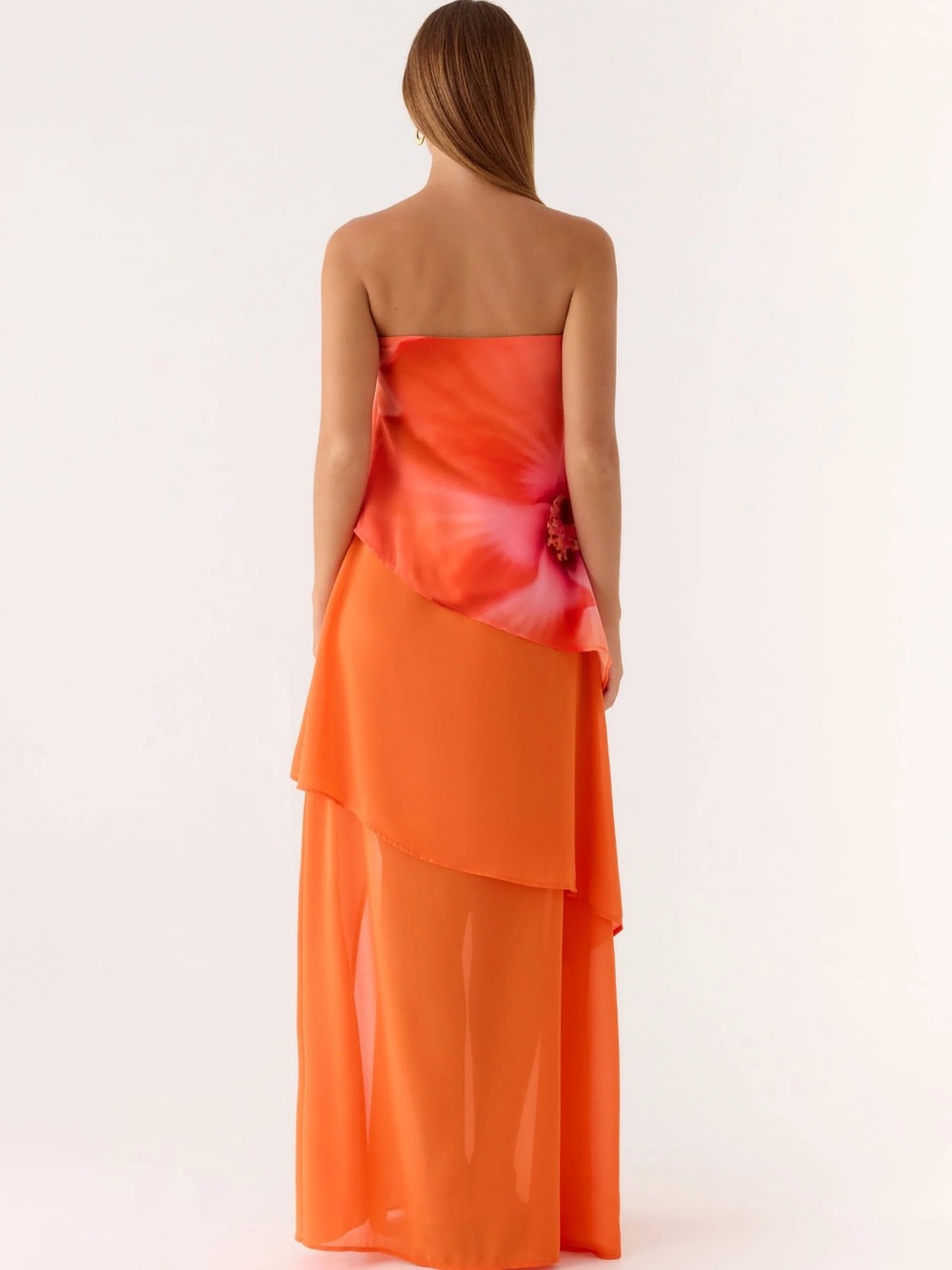 Strapless Orange Layered Evening Dress - Picture 3 of 5